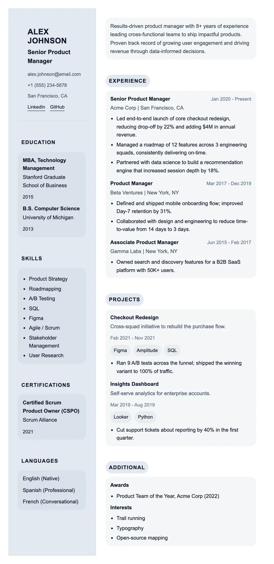 Boardroom Executive resume template, shown full size