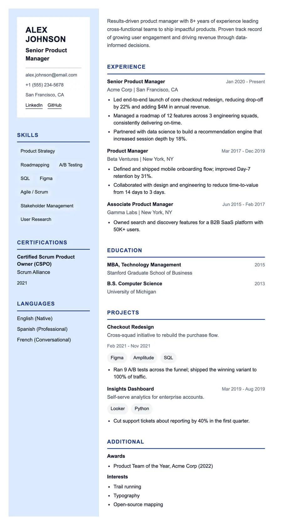 Cipher resume template, shown full size