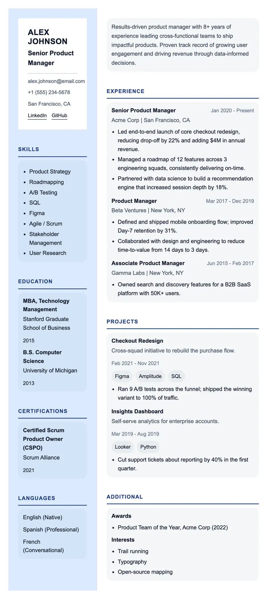 Compile resume template, shown full size
