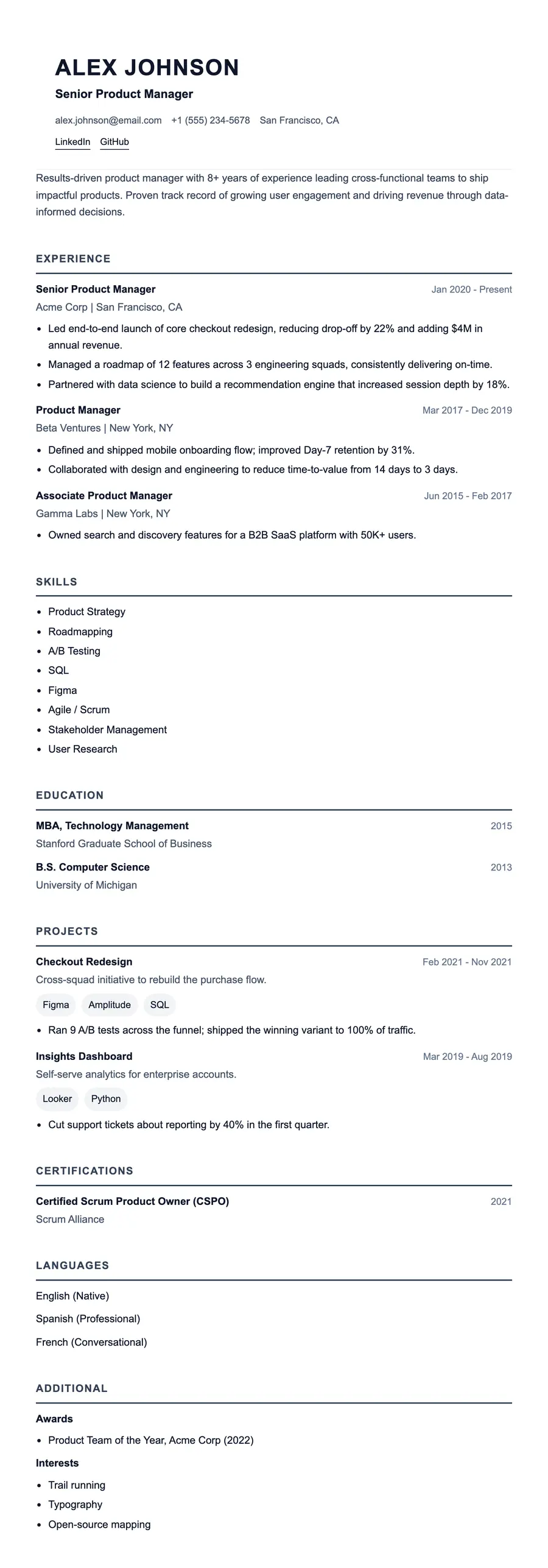 Criterion resume template, shown full size