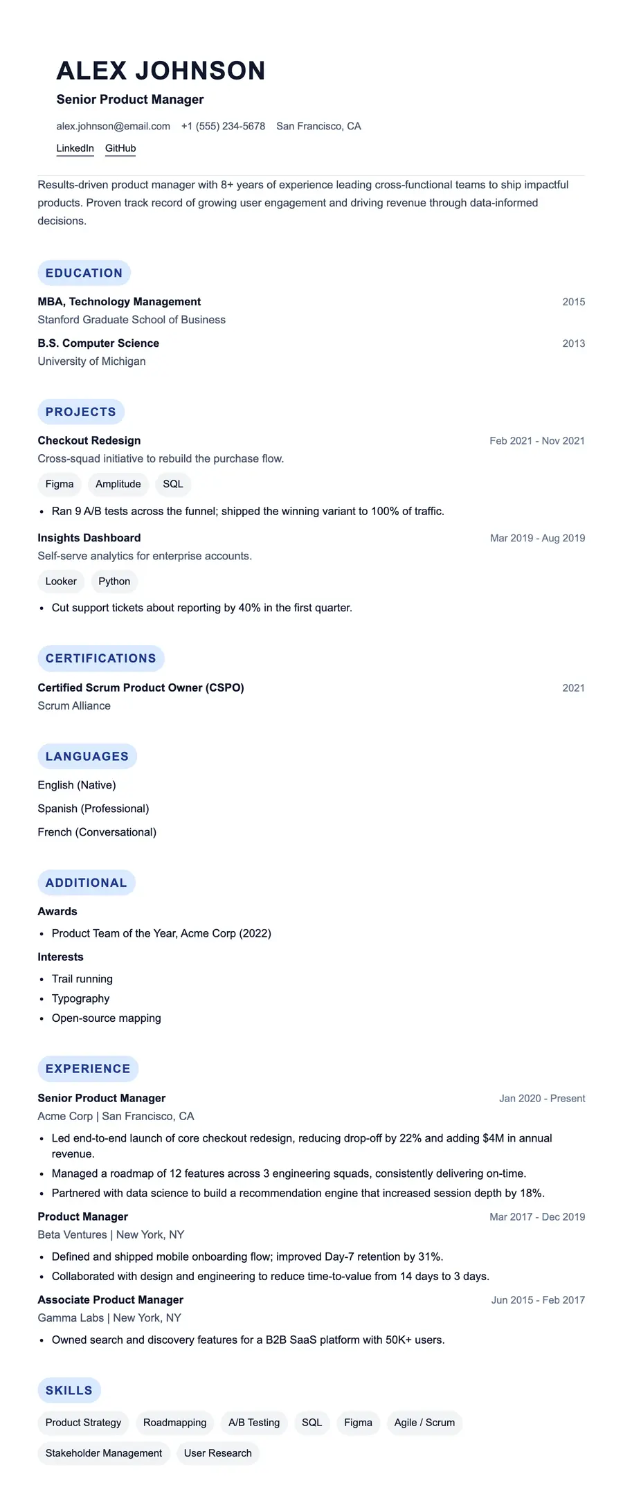 Form resume template, shown full size