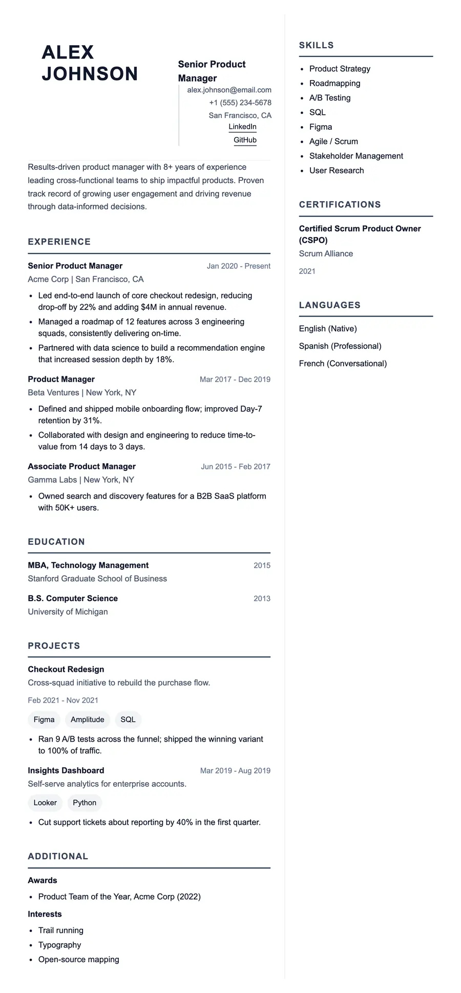 Heritage resume template, shown full size