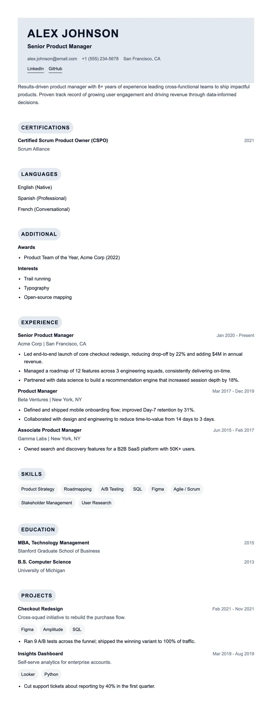 Nude resume template, shown full size