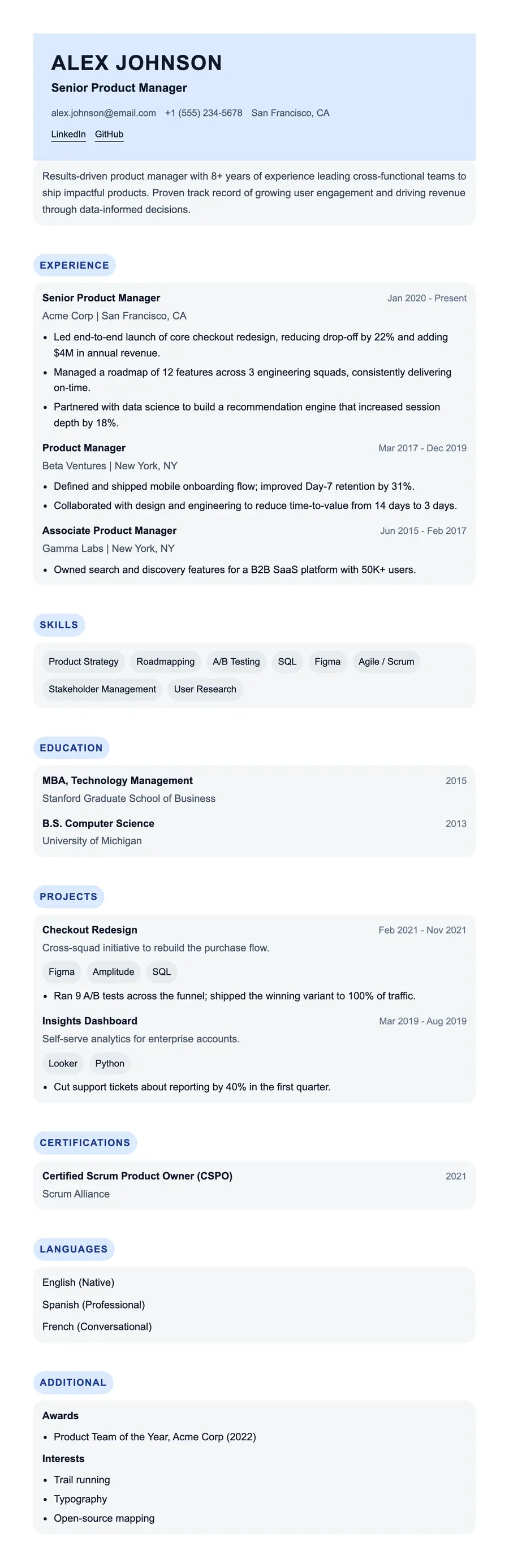 Plane resume template, shown full size