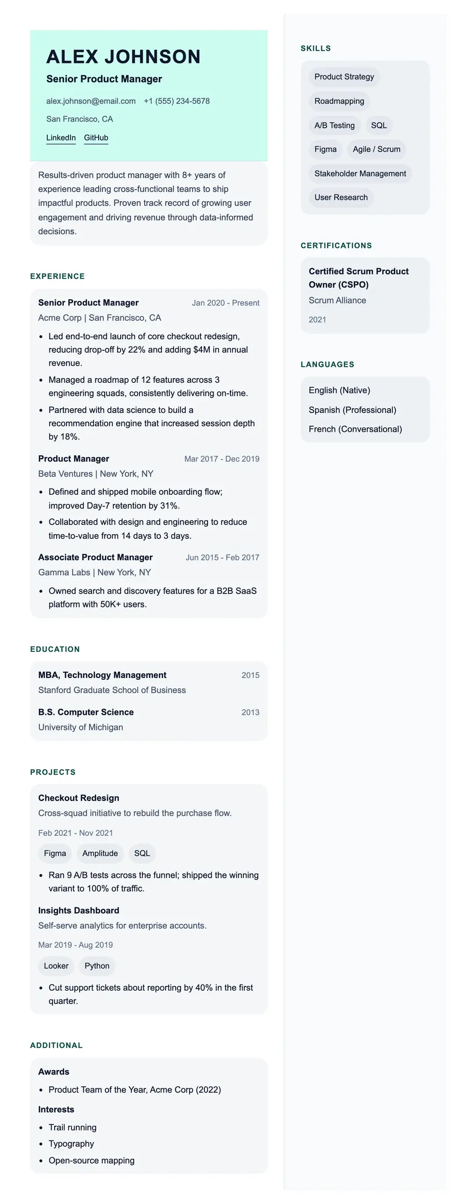 Stratum resume template, shown full size