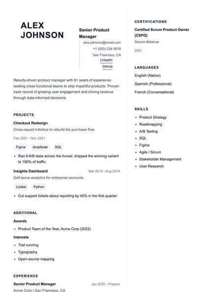 Tempo resume template preview