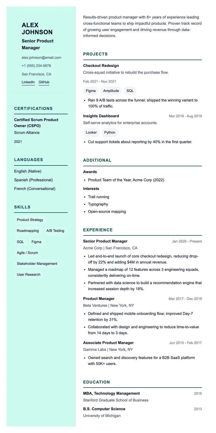 The Governor resume template, shown full size